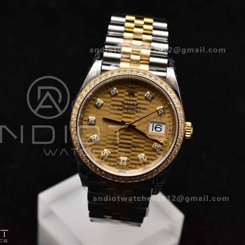 DateJust 36 SS 126283rbr VSF 1:1 Best Edition 904L Steel YG Textured Diamonds Dial on Jubilee Bracelet VS3235